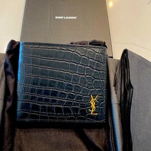 Yves Saint Laurent Croc Embossed Bi-Fold Wallet.
